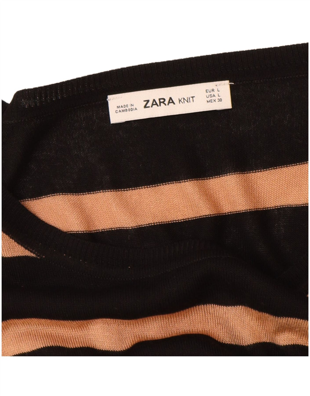Zara - Jersey con cuello barco para mujer, talla 40, talla grande, color negro, a rayas