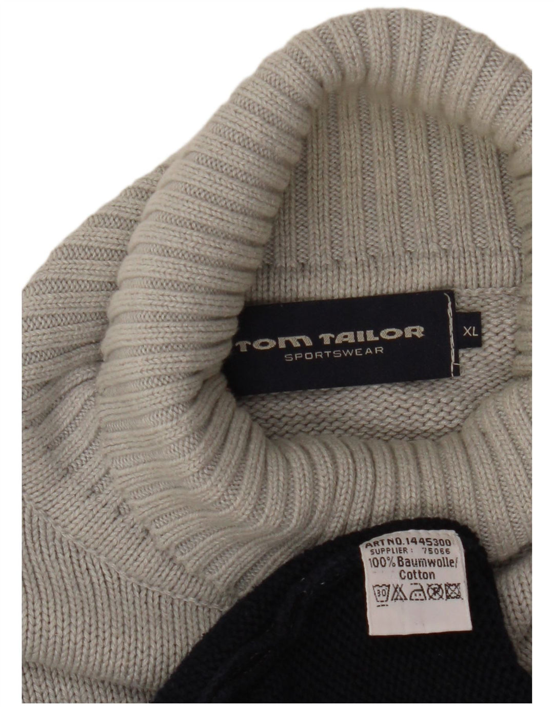 TOM TAILOR Mens Roll Neck Jumper Sweater XL Grey Fair Isle Cotton