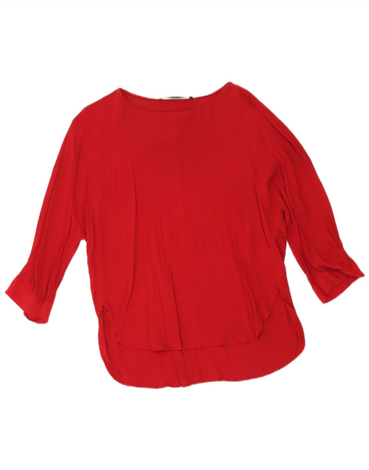 Zara Blusa extragrande con manga 3/4 para mujer UK 10 Small Viscosa roja