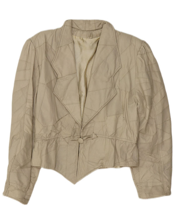 Vintage mujer chaqueta de cuero Reino Unido 14 medio beige patchwork