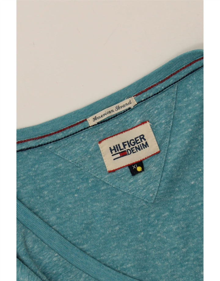 TOMMY HILFIGER Mens T-Shirt Top XL Blue Flecked Polyester Vintage Tommy Hilfiger and Second-Hand Tommy Hilfiger from Messina Hembry 