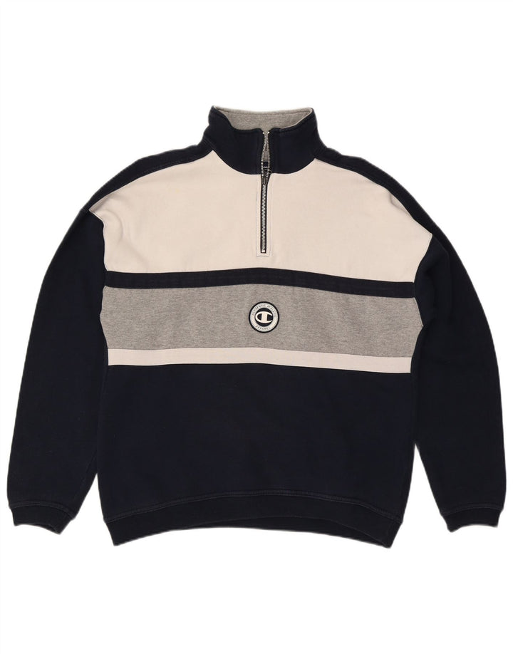 CHAMPION Sudadera con cuello y cremallera para hombre Jumper Medium Navy Blue Colourblock