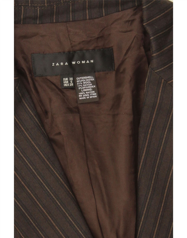 Zara Mujer Chaqueta Blazer De 1 Botón EU 38 Pequeña Marrón Poliéster A Rayas