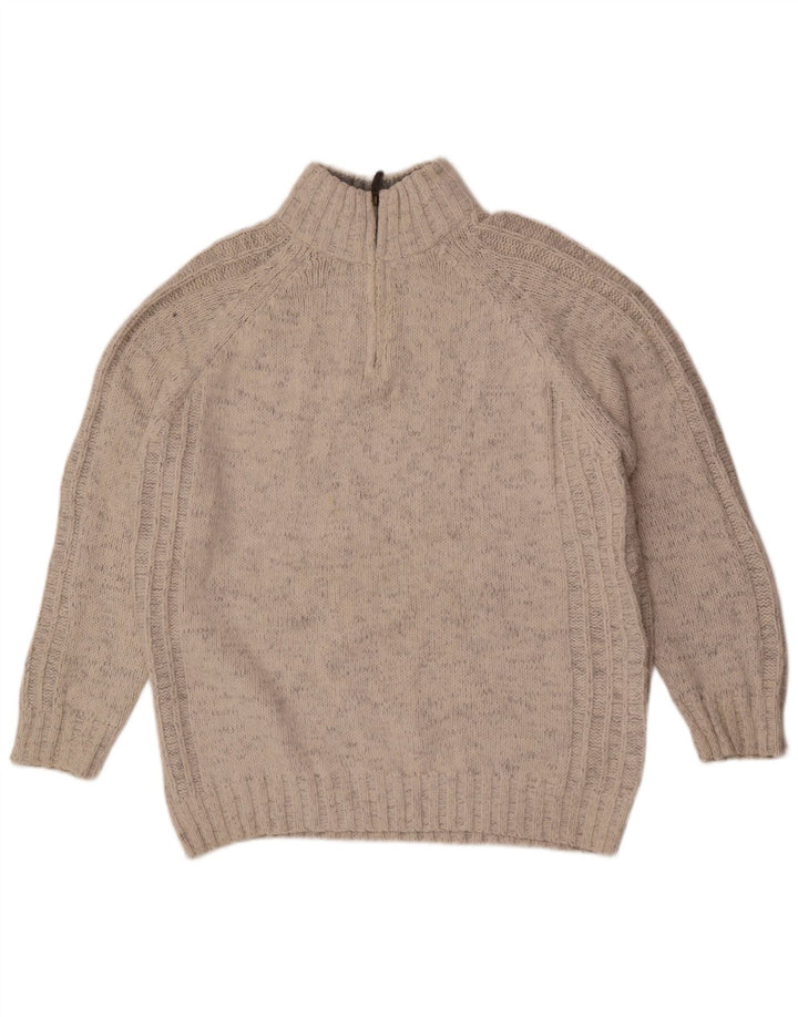 Marks & Spencer Suéter tipo jersey con cuello y cremallera de ajuste regular para hombre XL Beige Moteado