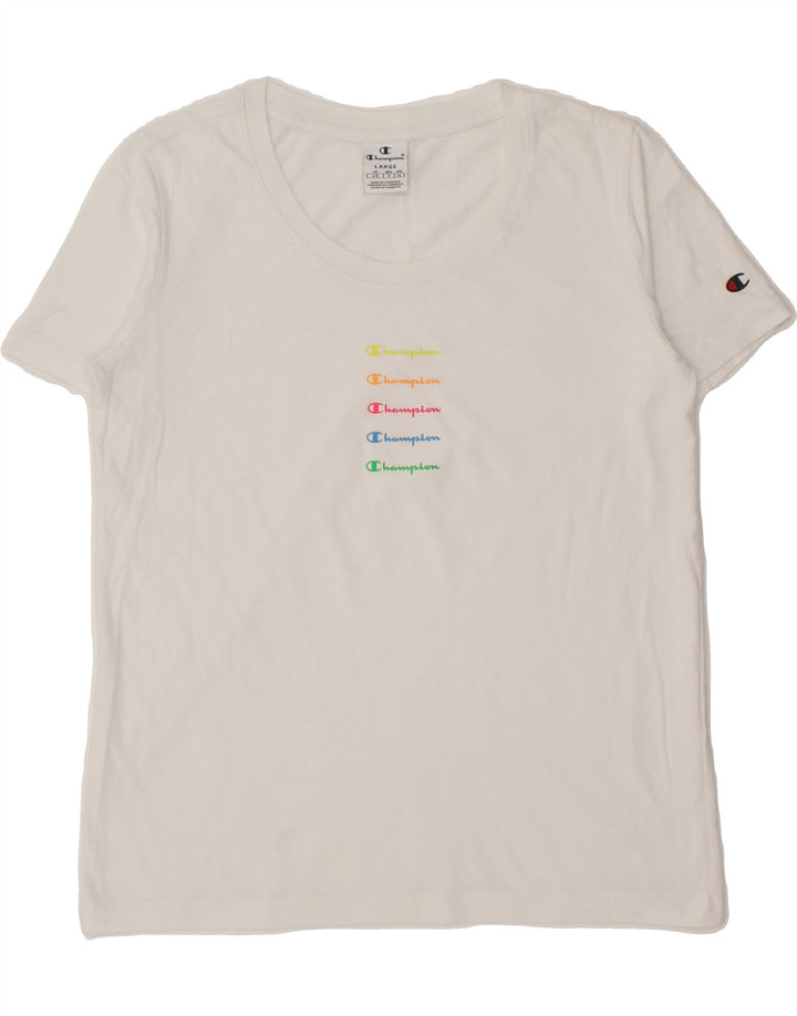 CHAMPION Womens Graphic T-Shirt Top UK 16 Large White Vintage Champion and Second-Hand Champion from Messina Hembry 