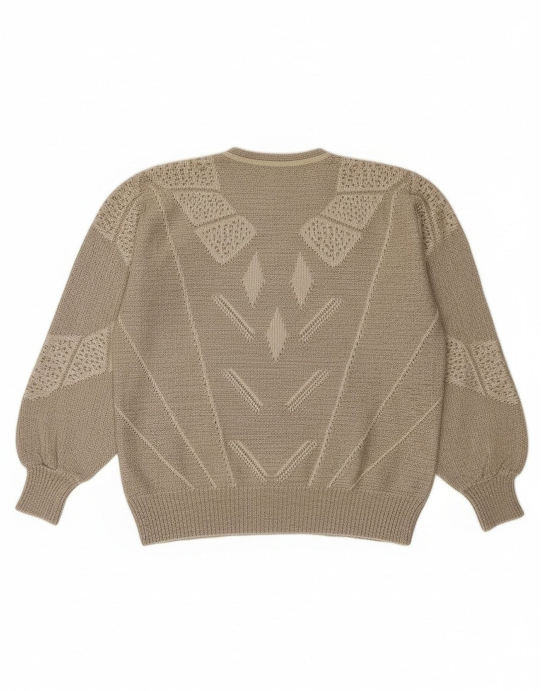 Vintage mujer botón cuello jersey suéter Reino Unido 14 grande gris geométrico