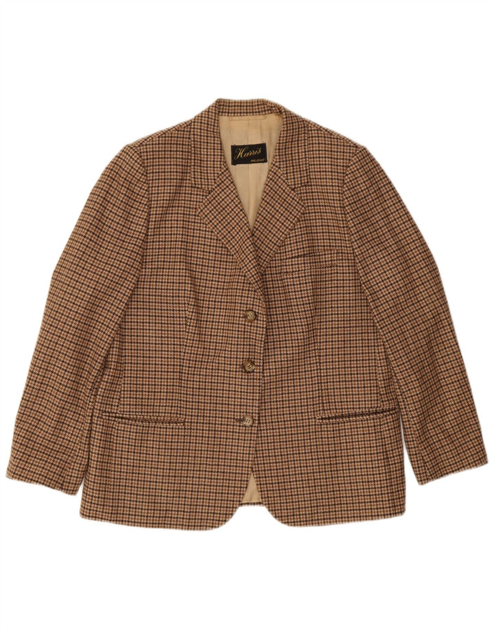 Vintage mujer 3 botones Blazer chaqueta Reino Unido 12 pata de gallo marrón medio
