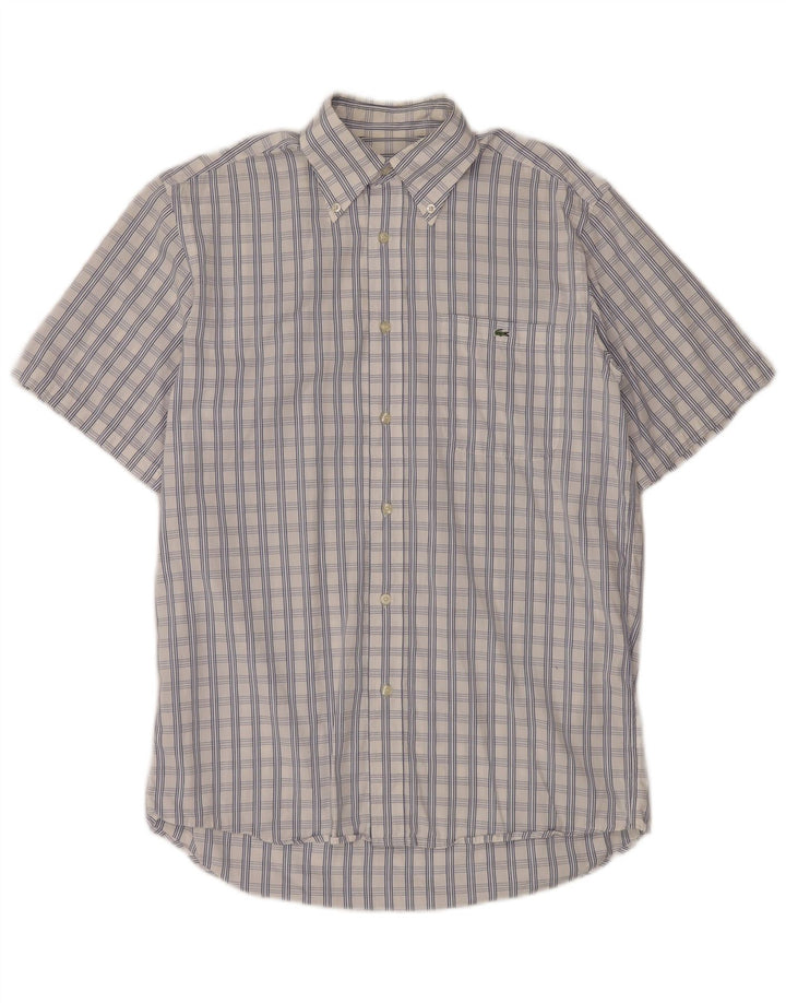 Camisa Lacoste Hombre Manga Corta Talla 39 Mediana Blanco Cuadros Algodón