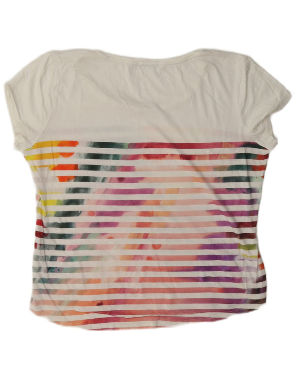 Desigual Mujer Camiseta Regular Gráfica Top UK 40 XL Algodón A Rayas Blanco