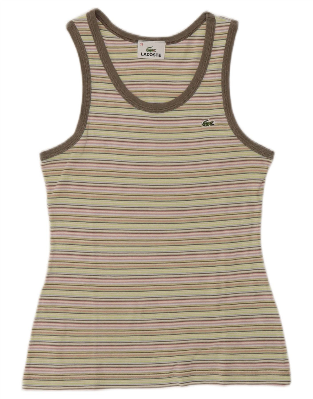 Lacoste Mujer Crop Vest Top Talla 38 Mediana Algodón A Rayas Multicolor