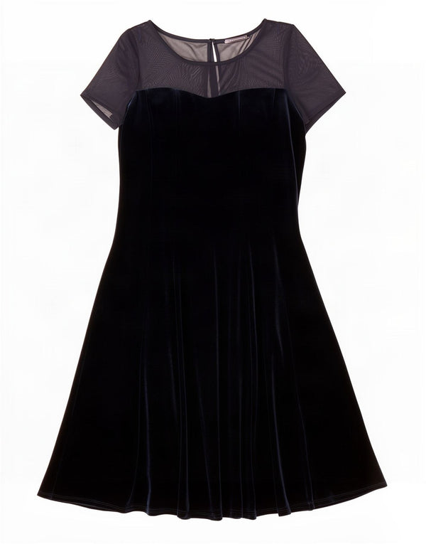 Marks & Spencer Vestido acampanado de terciopelo para mujer UK 44 Grande Poliéster azul marino