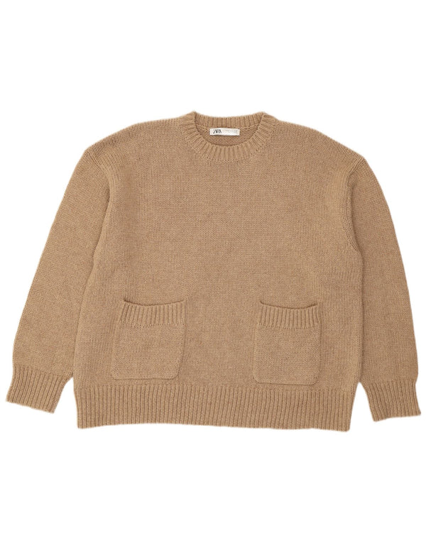 Zara Mujer Jersey Suelto con Cuello Redondo y Corte Suelto UK 40 XL Poliéster Beige