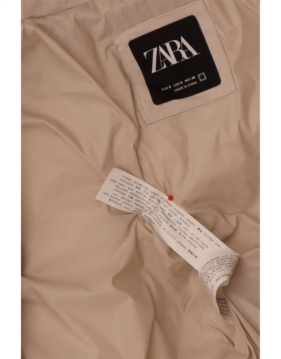 Zara Mujer Chaqueta Acolchada Extragrande UK 10 Small Beige Nylon