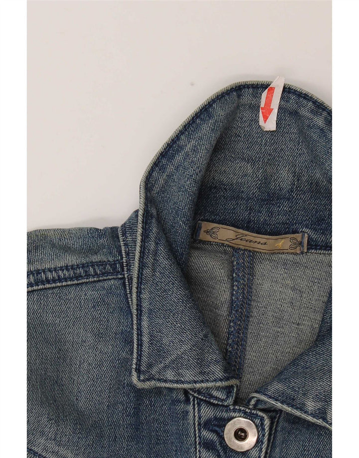 Vintage mujer crop denim chaqueta IT 40 pequeño algodón azul