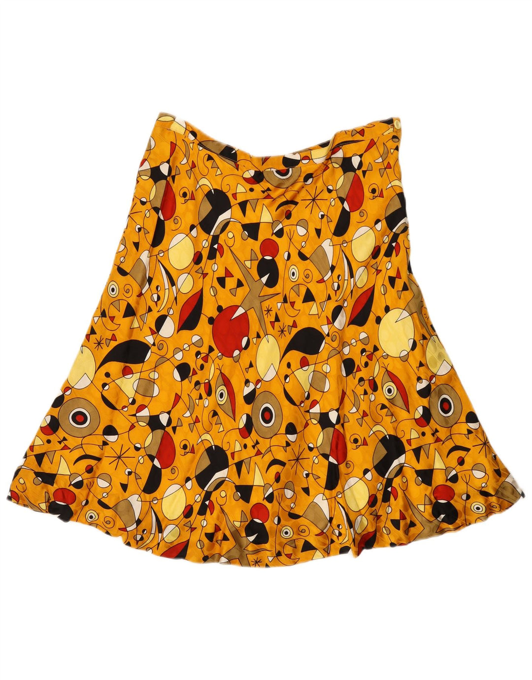 Vintage mujer patrón abstracto A-Line falda W32 grande amarillo