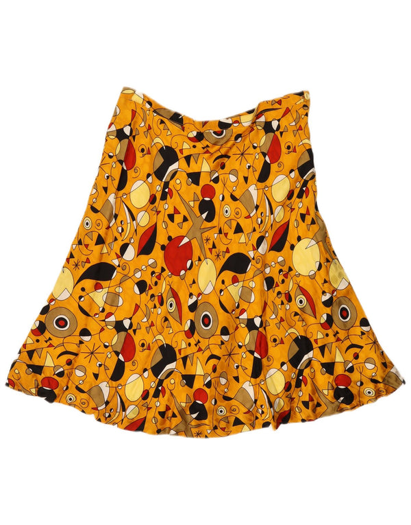 Vintage mujer patrón abstracto A-Line falda W32 grande amarillo