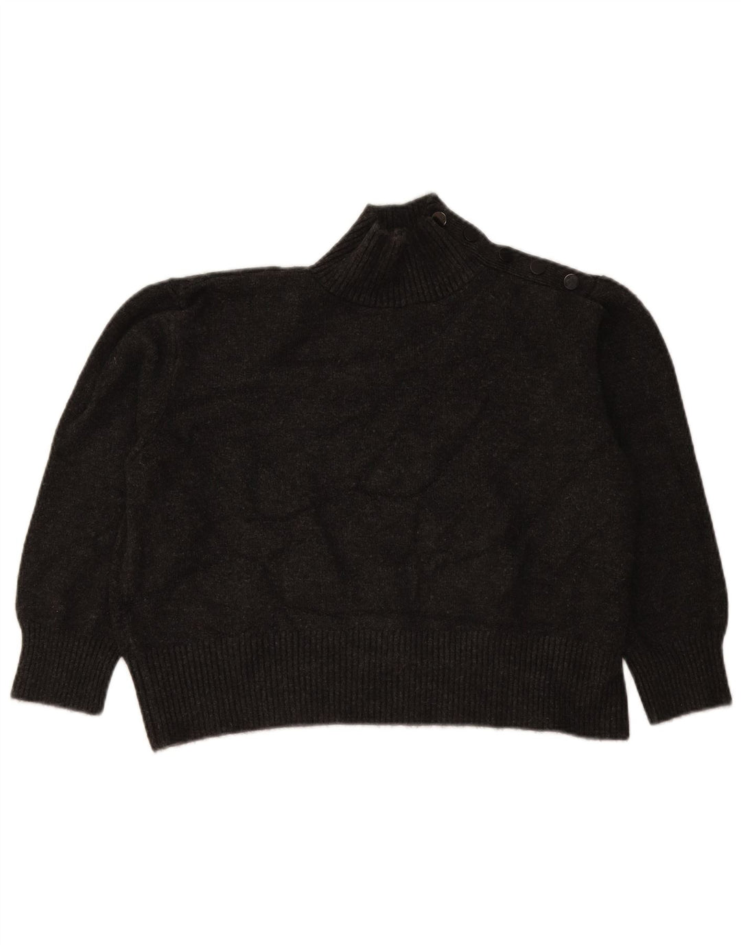 Zara Mujer Oversize Crop Button Neck Jumper Sweater UK 10 Small Gris