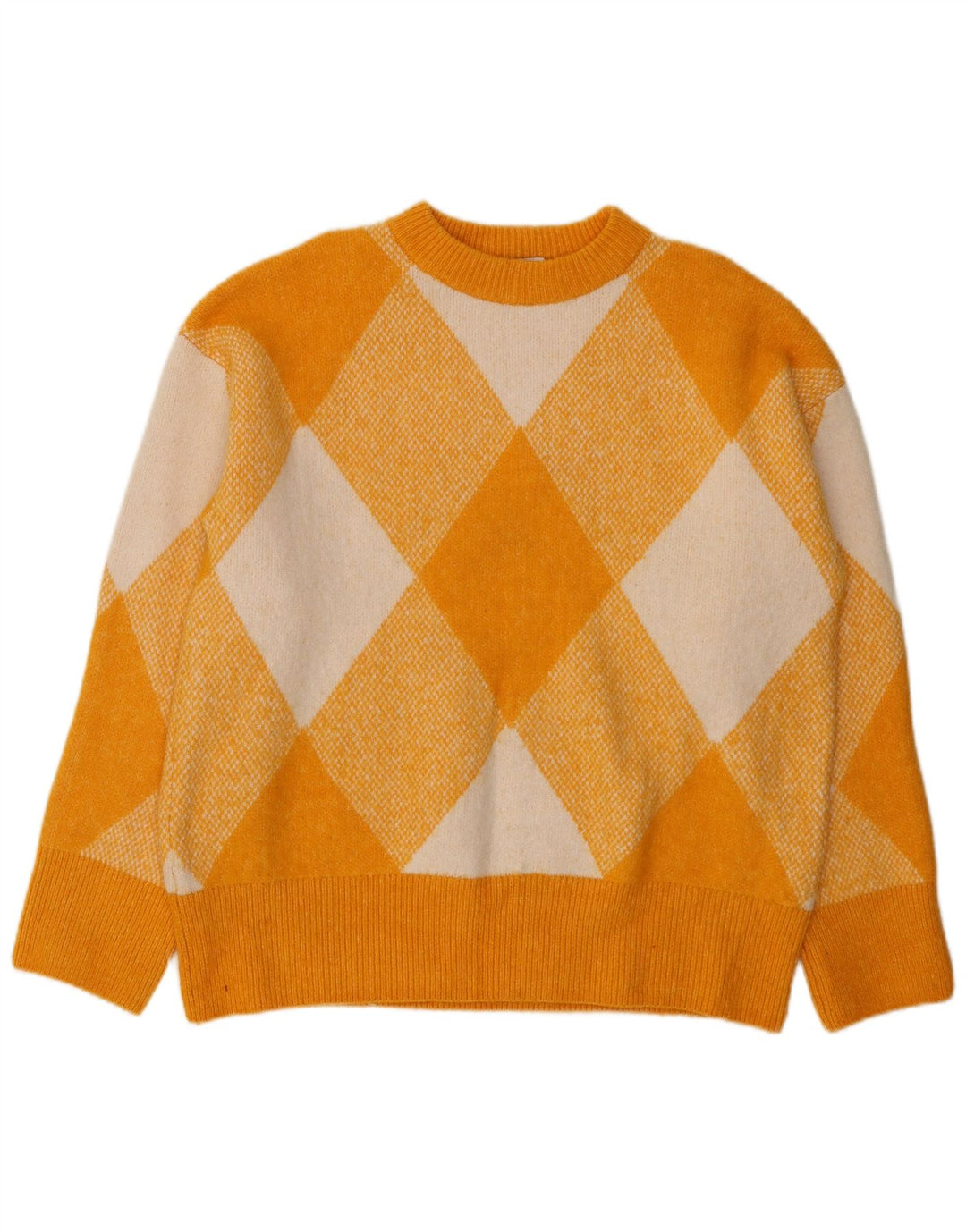Zara - Jersey con cuello redondo para mujer, talla 40, color amarillo medio, Argyle/diamante