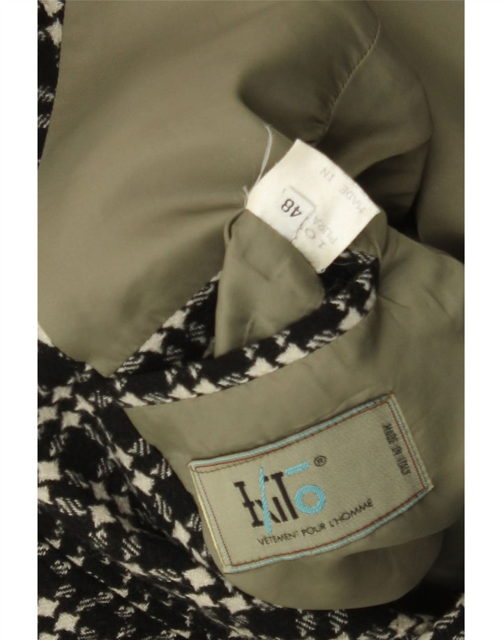 VINTAGE Chaqueta Blazer de 3 Botones para Hombre IT 48 Lana de Pata de Gallo Negra Mediana