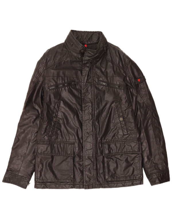 Strellson Chaqueta utilitaria de algodón encerado para hombre IT 50 Large Black Cotton