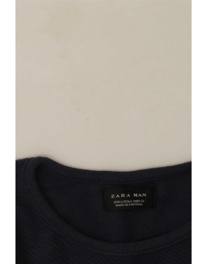 Zara Mens Crew Neck Jumper Sweater Grande Azul Marino