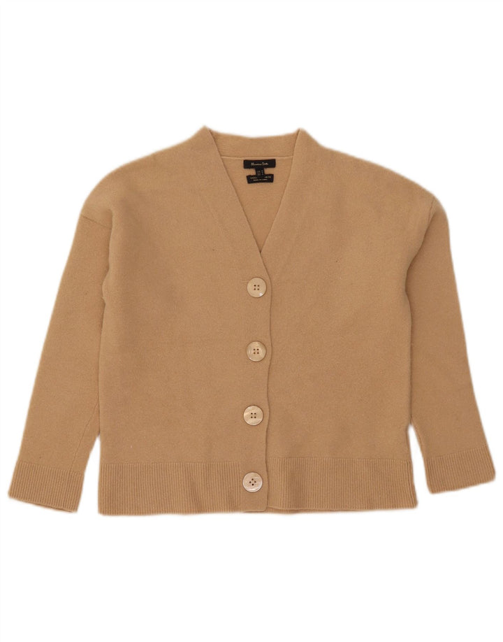 Massimo Dutti Suéter Cárdigan Corto para Mujer UK 42 Lana Beige Mediana