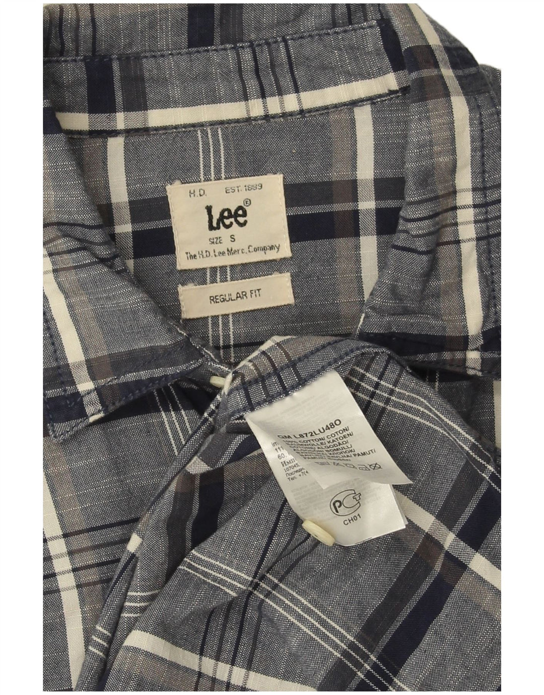 Camisa Lee De Corte Regular Para Hombre De Algodón A Cuadros Azul Marino Pequeña