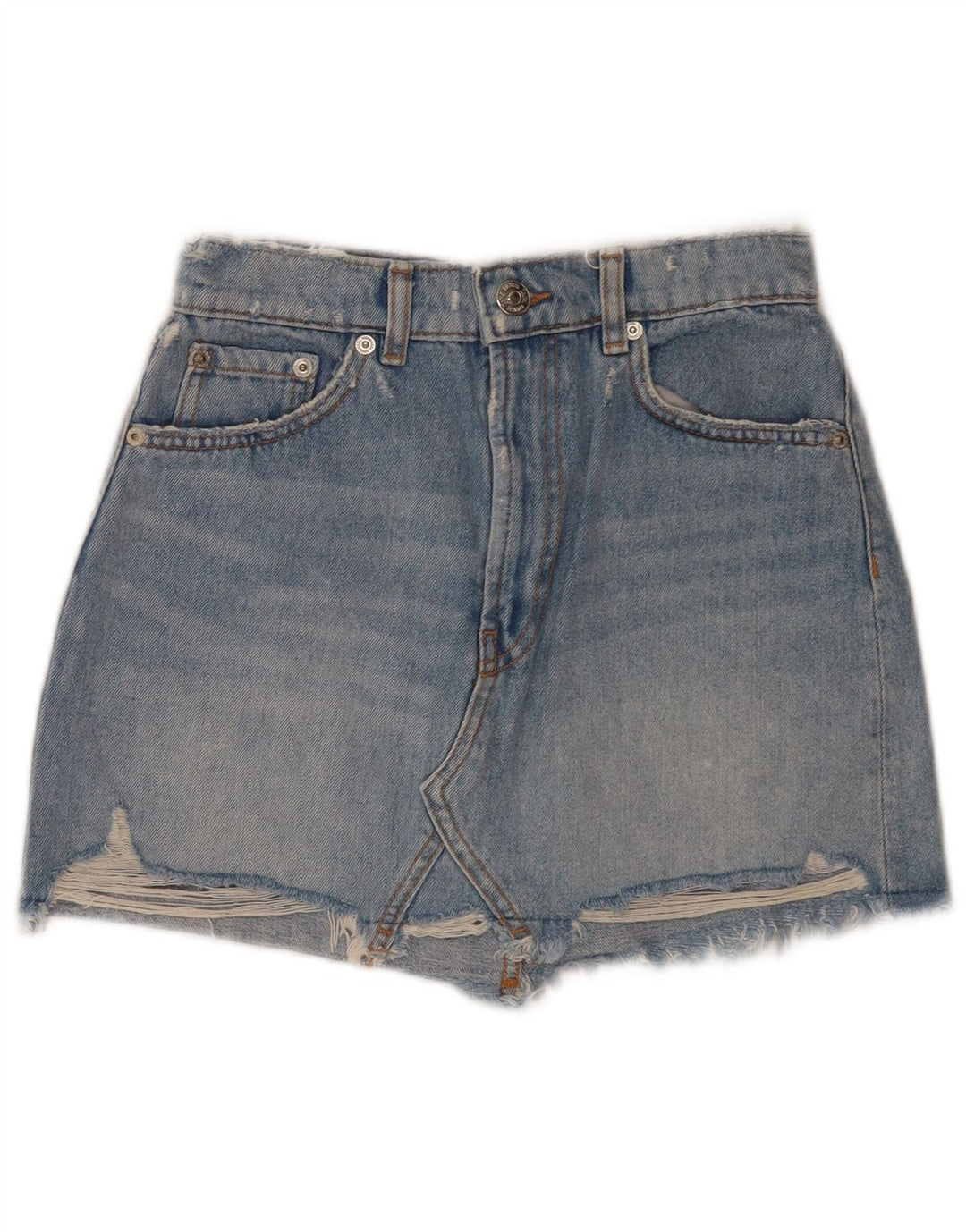 Zara Mujer Pantalones Cortos De Mezclilla Desgastados Pequeño W26 Azul