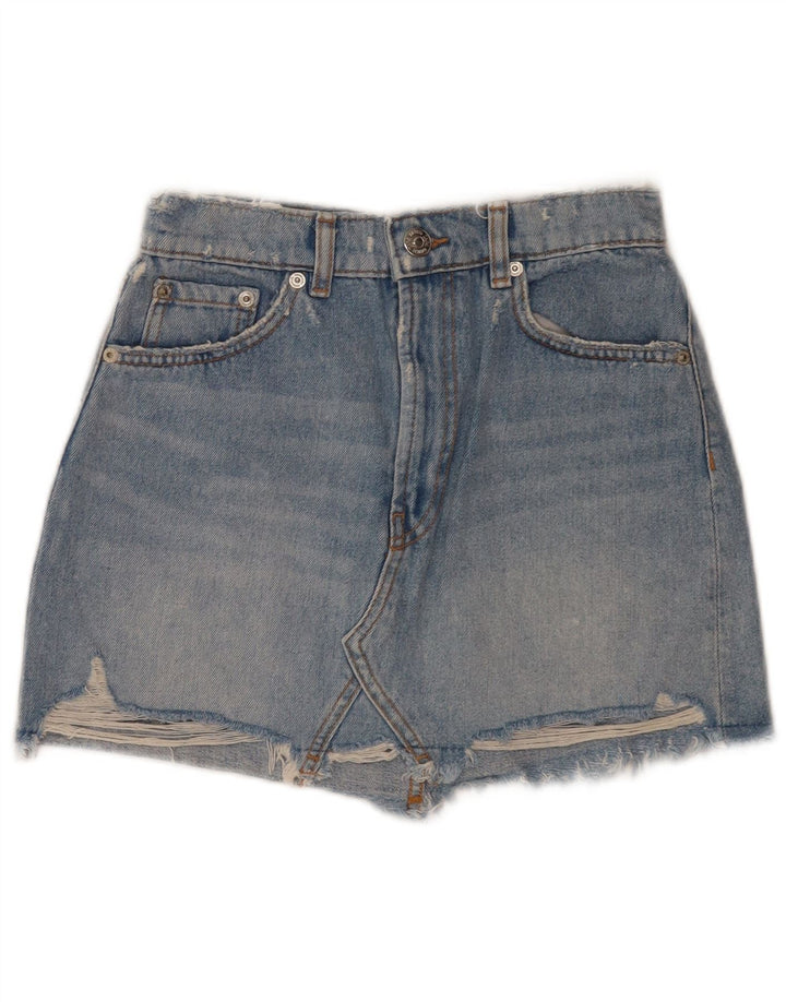 Zara Mujer Pantalones Cortos De Mezclilla Desgastados Pequeño W26 Azul