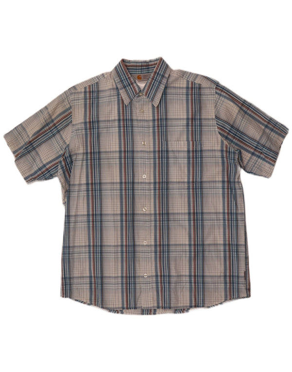 Carhartt Hombre Camisa De Manga Corta De Algodón A Cuadros Azul Grande