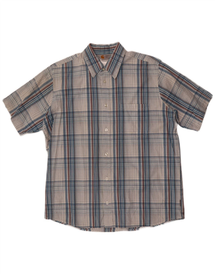 Carhartt Hombre Camisa De Manga Corta De Algodón A Cuadros Azul Grande