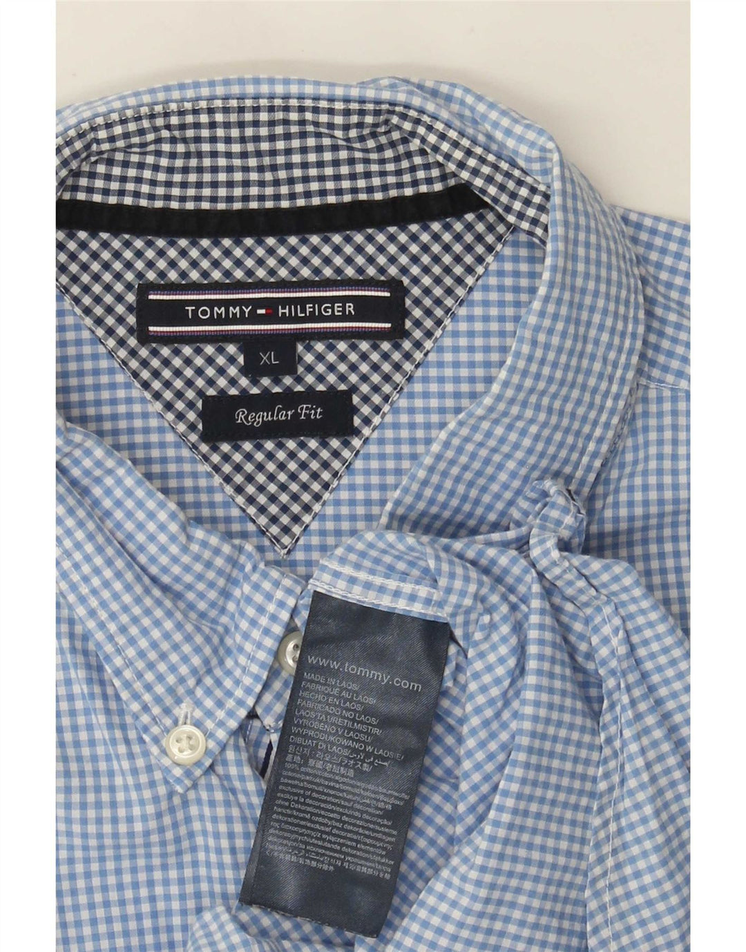 Tommy Hilfiger Camisa de corte regular para hombre XL Algodón a cuadros azul