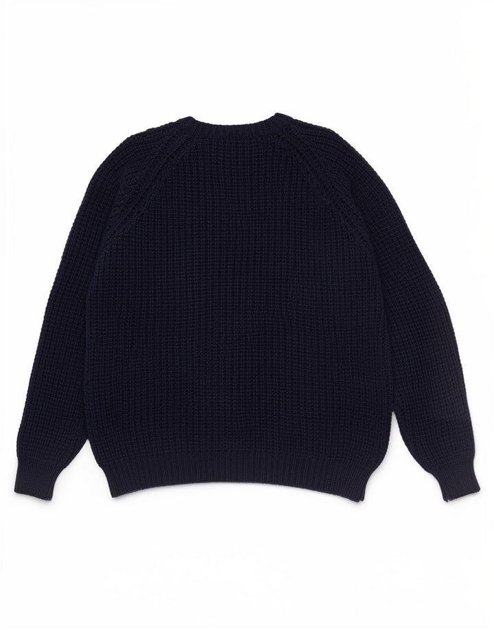 Aran Crafts Jersey de cuello redondo para hombre de lana azul marino mediano