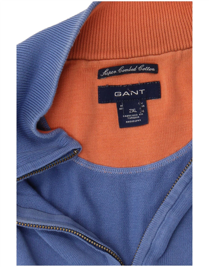 Gant Jersey con cuello y cremallera para hombre, talla 2XL, algodón azul