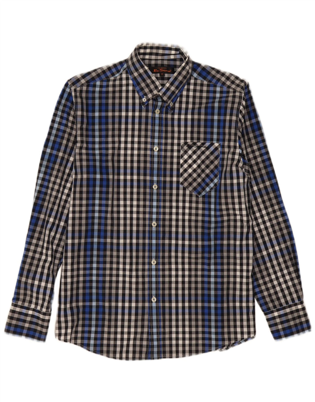 BEN SHERMAN Camisa para hombre Algodón a cuadros azul marino mediano