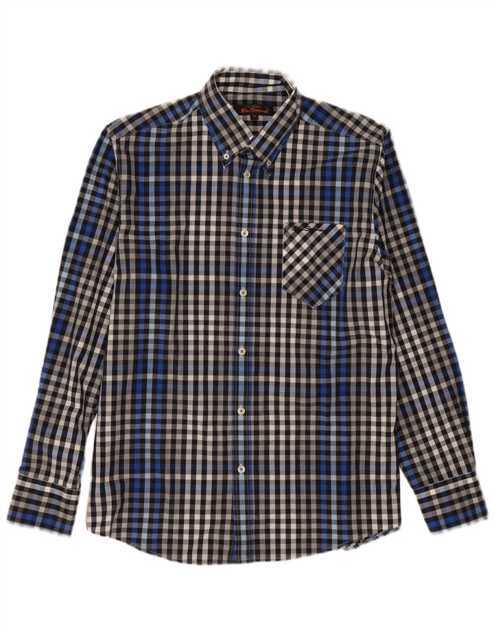 BEN SHERMAN Camisa para hombre Algodón a cuadros azul marino mediano