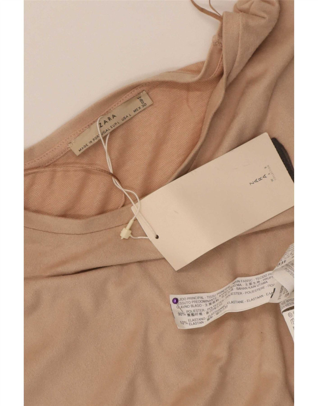 Zara Mujer Chaleco Top UK 46 Grande Poliéster Beige