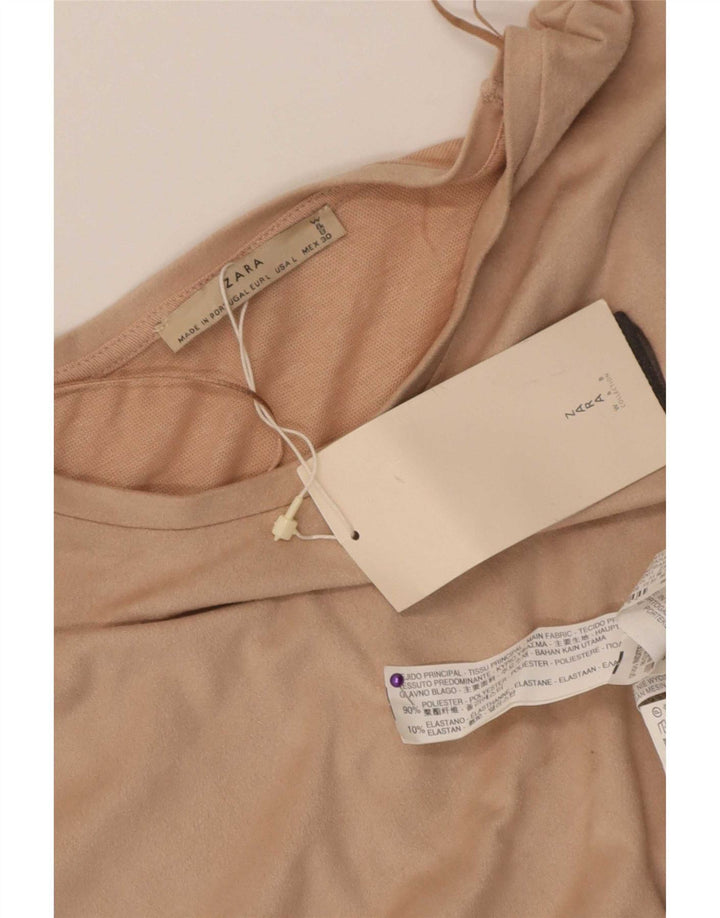 Zara Mujer Chaleco Top UK 46 Grande Poliéster Beige
