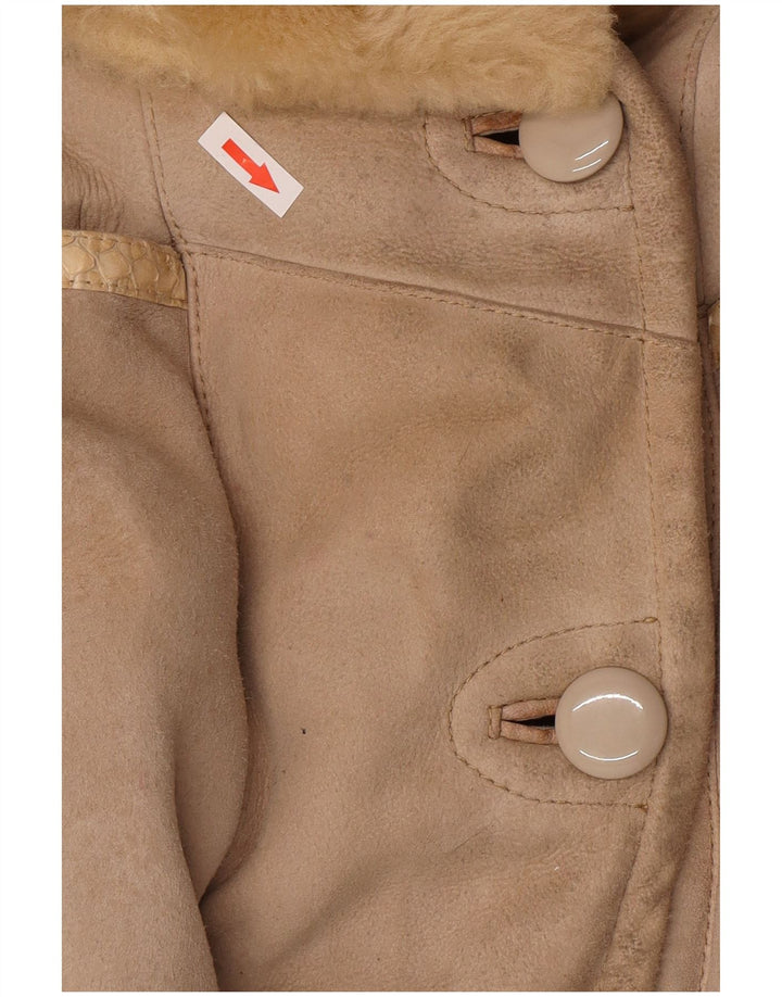 Vintage mujer shearling abrigo Reino Unido 14 medio beige shearling