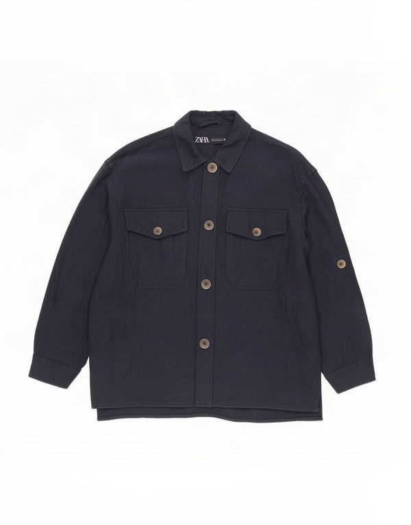 Zara Chaqueta utilitaria extragrande para mujer UK 10 Small Navy Blue Ramie