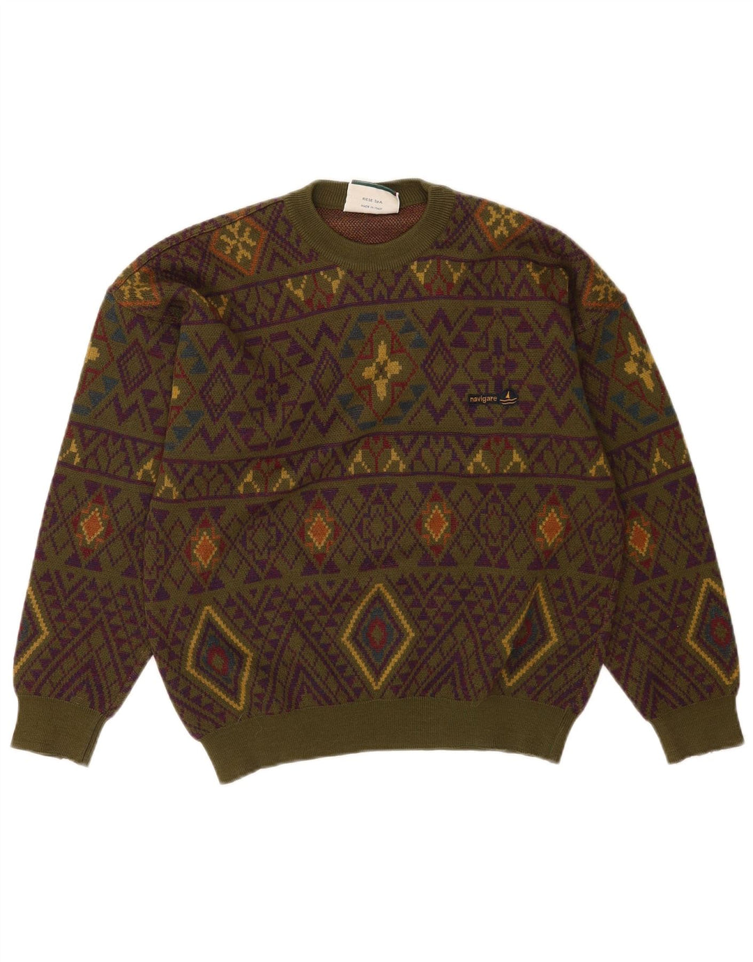 Navigare Jersey De Cuello Redondo Para Hombre De Lana Geométrica Caqui Medio