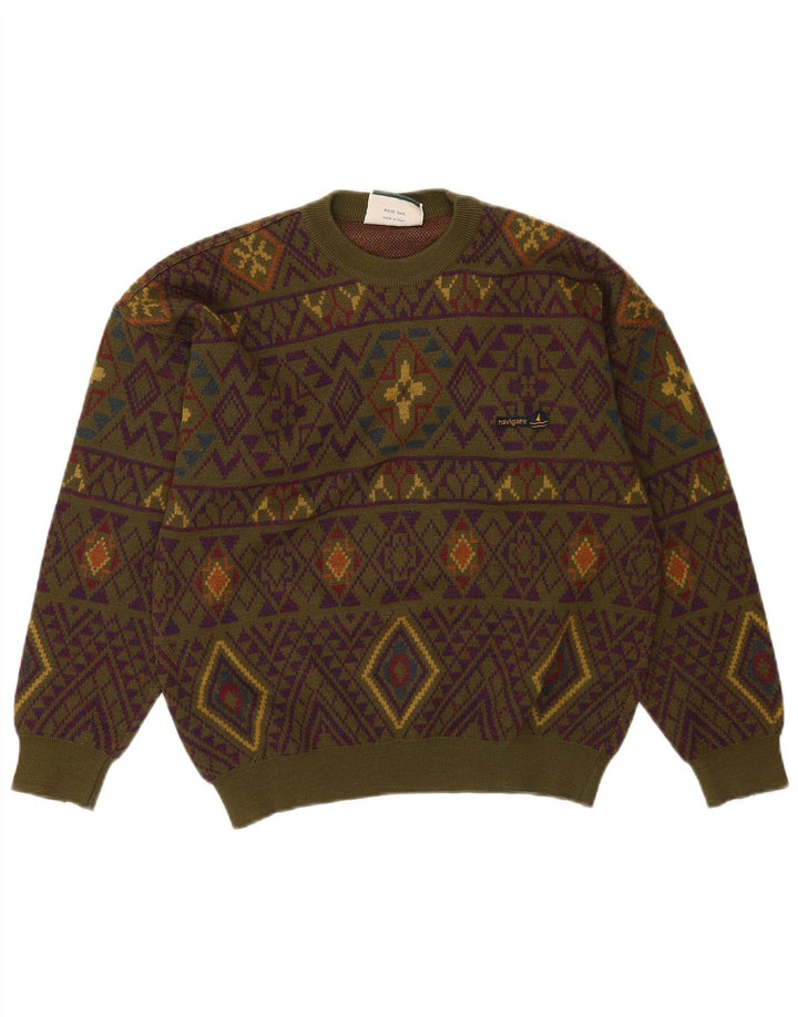 Navigare Jersey De Cuello Redondo Para Hombre De Lana Geométrica Caqui Medio