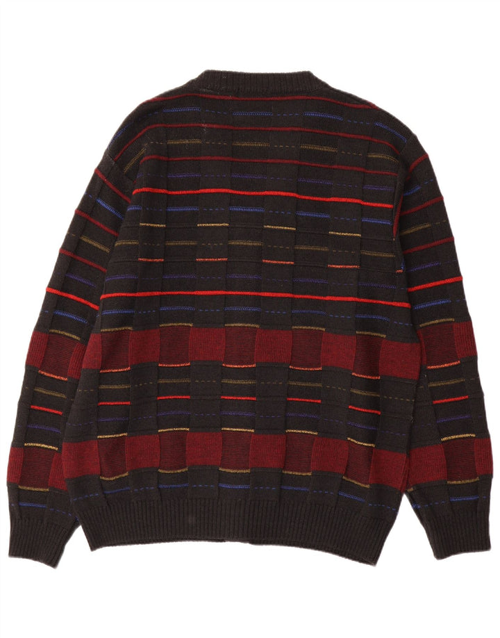 Vintage hombres Cardigan suéter IT 48 medio negro comprobar lana