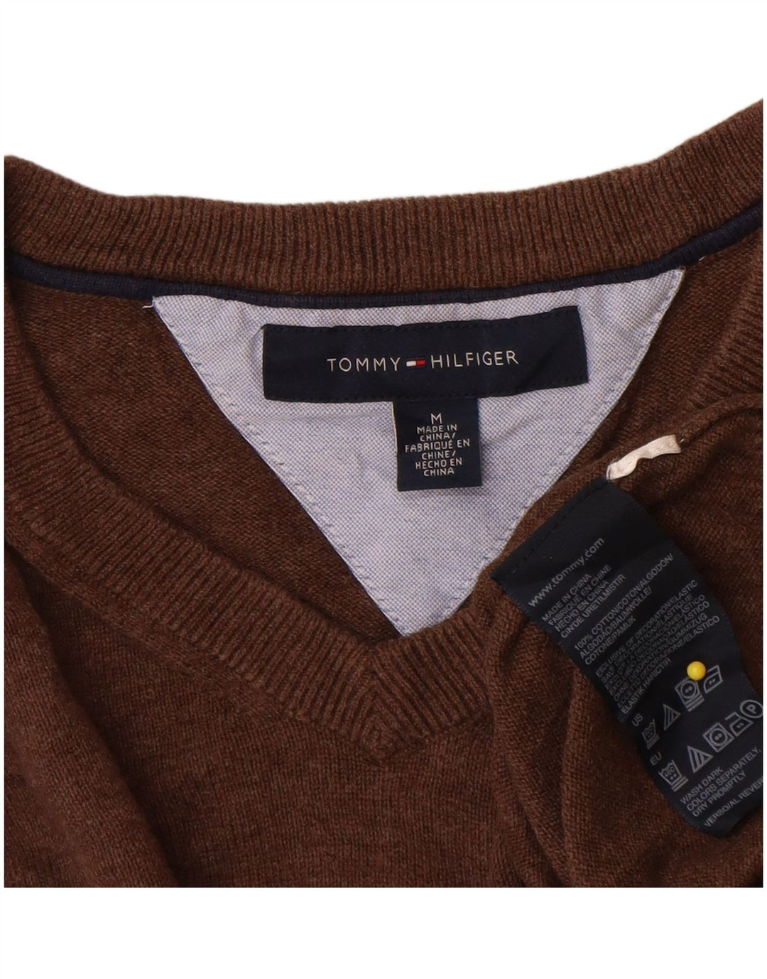Tommy Hilfiger Jersey con Cuello en V para Hombre de algodón marrón Medio