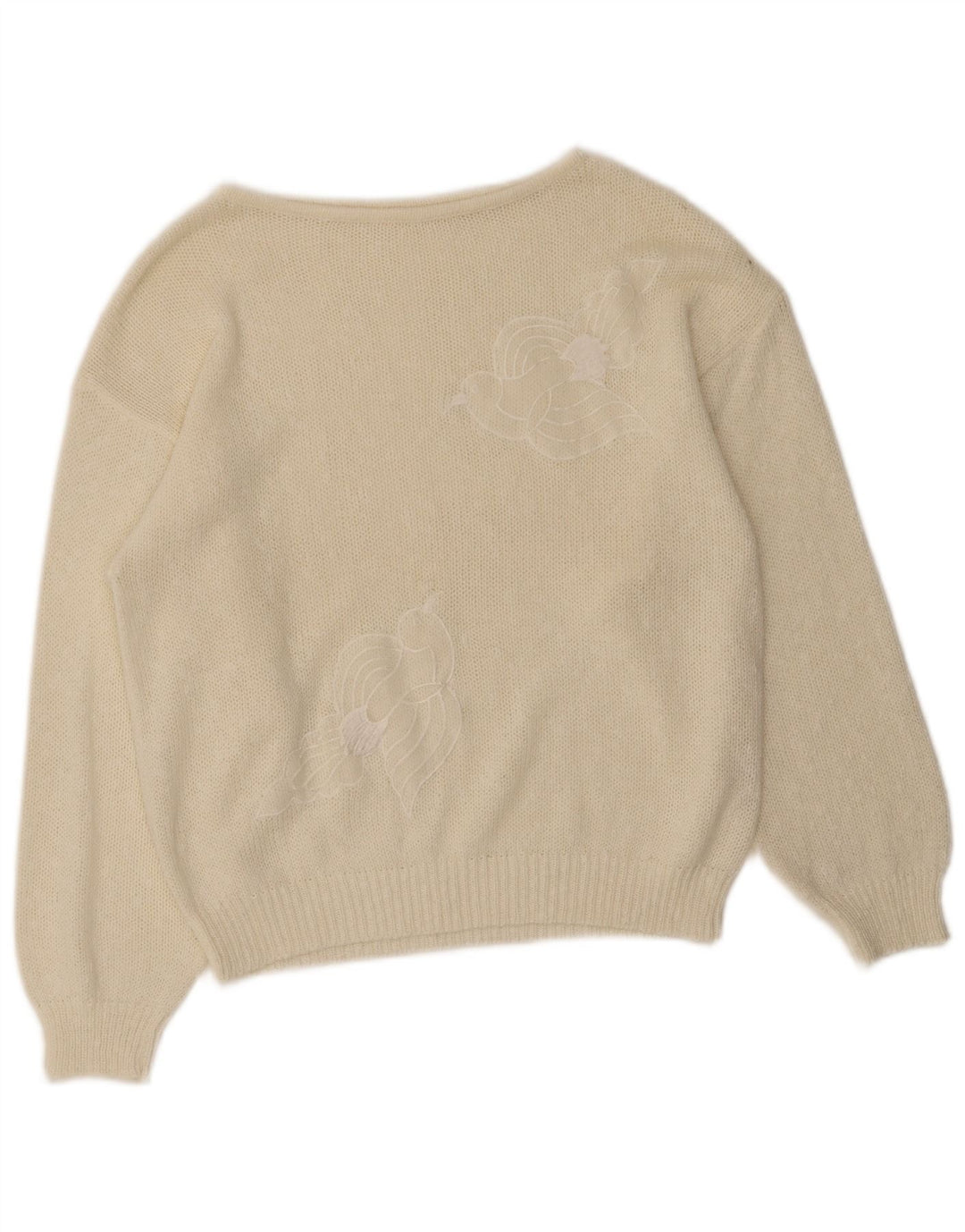 Vintage mujer crop gráfico barco cuello jersey suéter EU 40 medio blanco