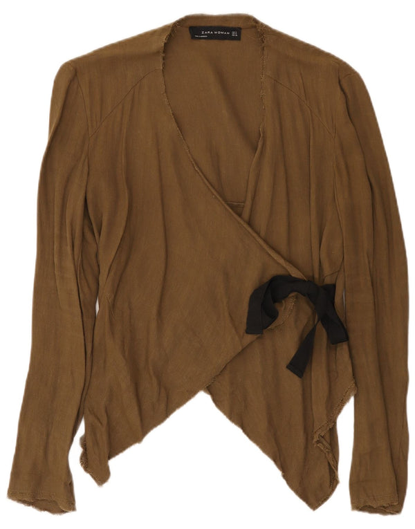 Zara Blusa Corta Asimétrica Cruzada para Mujer UK 40 Small Caqui Colorblock
