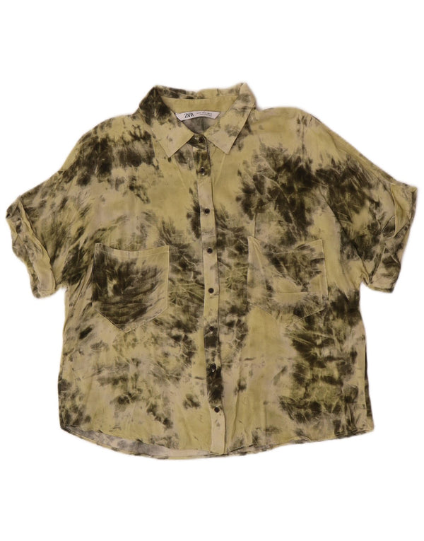 Zara Blusa Camisera De Manga Corta Para Mujer UK 44 Medium Khaki Tie Dye Viscosa