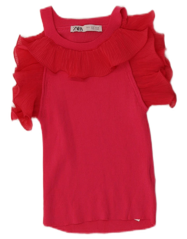 Zara Blusa Corta con Hombros Descubiertos para Mujer UK 8 Small Viscosa Rosa