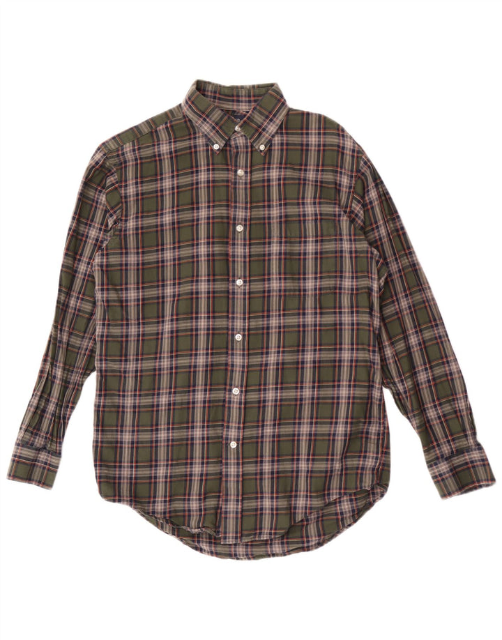 Lands End Camisa a cuadros para hombre Talla 15 Cuadros verdes medianos
