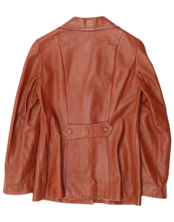 Vintage mujer 3 botones cuero Blazer chaqueta IT 40 pequeño cuero marrón